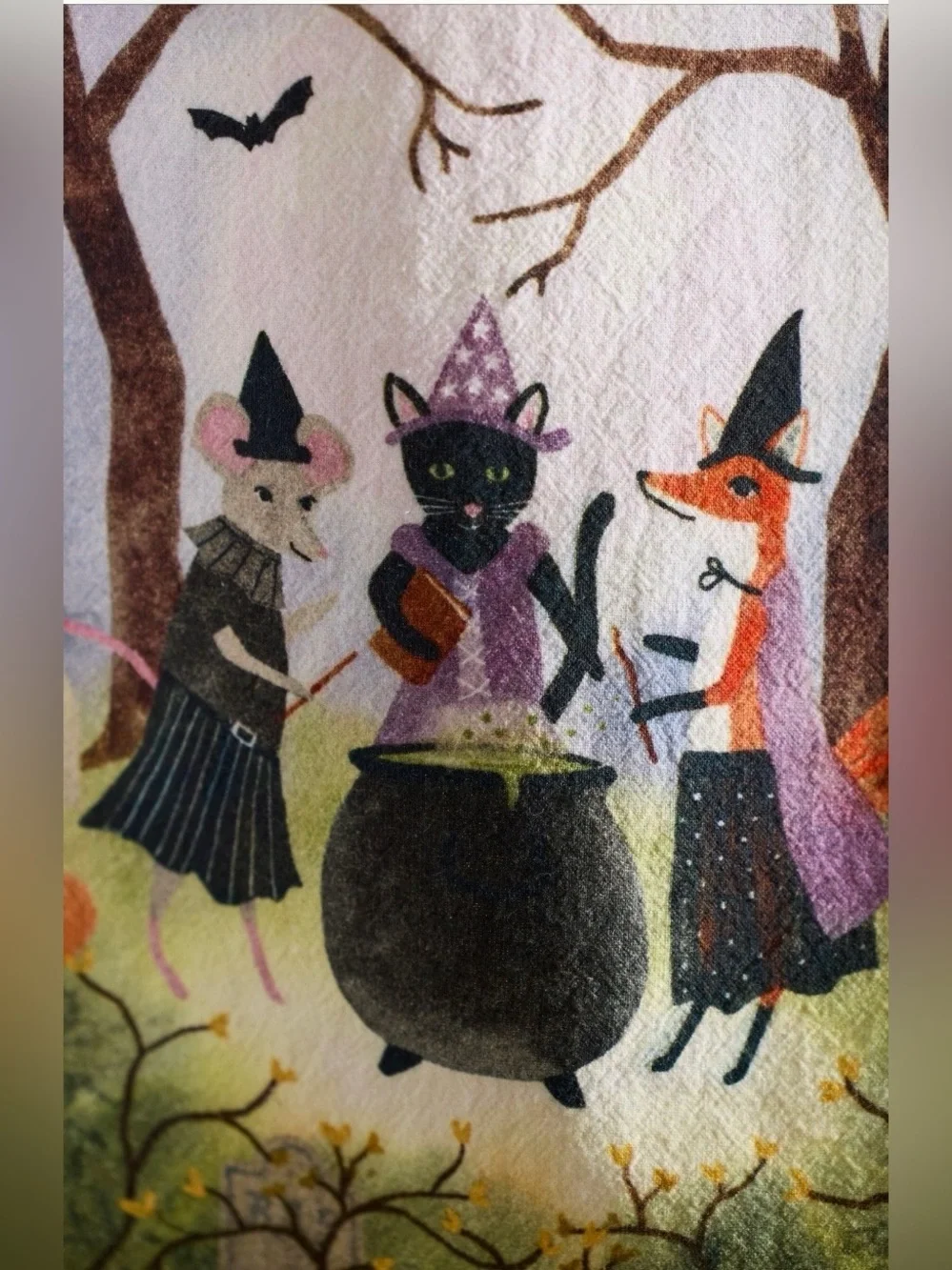 Anthropologie Terrain Witchy Critters Cotton Dish Towel Halloween NEW